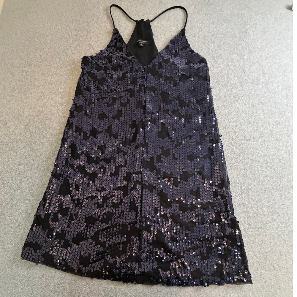 Romeo + Juliet Couture Navy Blue Sequin Mini Dress Sleeveless V-Neck Party Small